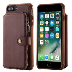 Retro Luxury Multifunction Zipper Leather Phone Back Cover for iPhone 8 Plus / 7 Plus 7P(5.5 inch) - Coffee