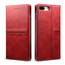 Suteni Slim Magnet Leather Wallet Flip Cover for iPhone 8 Plus / 7 Plus 7P(5.5 inch) - Red