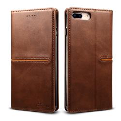 Suteni Slim Magnet Leather Wallet Flip Cover for iPhone 8 Plus / 7 Plus 7P(5.5 inch) - Brown