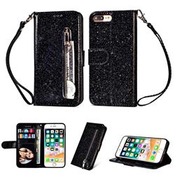 Glitter Shine Leather Zipper Wallet Phone Case for iPhone 8 Plus / 7 Plus 7P(5.5 inch) - Black