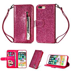 Glitter Shine Leather Zipper Wallet Phone Case for iPhone 8 Plus / 7 Plus 7P(5.5 inch) - Rose
