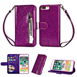 Glitter Shine Leather Zipper Wallet Phone Case for iPhone 8 Plus / 7 Plus 7P(5.5 inch) - Purple