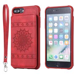 Luxury Embossing Sunflower Multifunction Leather Back Cover for iPhone 8 Plus / 7 Plus 7P(5.5 inch) - Red