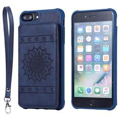 Luxury Embossing Sunflower Multifunction Leather Back Cover for iPhone 8 Plus / 7 Plus 7P(5.5 inch) - Blue