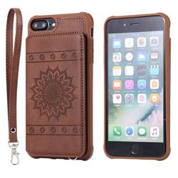 Luxury Embossing Sunflower Multifunction Leather Back Cover for iPhone 8 Plus / 7 Plus 7P(5.5 inch) - Coffee