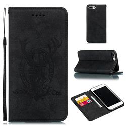 Retro Intricate Embossing Elk Seal Leather Wallet Case for iPhone 8 Plus / 7 Plus 7P(5.5 inch) - Black
