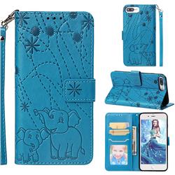 Embossing Fireworks Elephant Leather Wallet Case for iPhone 8 Plus / 7 Plus 7P(5.5 inch) - Blue