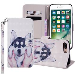 Husky Dog 3D Painted Leather Phone Wallet Case Cover for iPhone 8 Plus / 7 Plus 7P(5.5 inch)