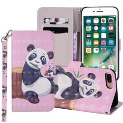 Happy Panda 3D Painted Leather Phone Wallet Case Cover for iPhone 8 Plus / 7 Plus 7P(5.5 inch)