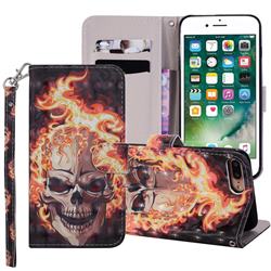 Flame Skull 3D Painted Leather Phone Wallet Case Cover for iPhone 8 Plus / 7 Plus 7P(5.5 inch)