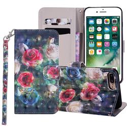 Rose Flower 3D Painted Leather Phone Wallet Case Cover for iPhone 8 Plus / 7 Plus 7P(5.5 inch)
