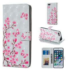 Butterfly Sakura Flower 3D Painted Leather Phone Wallet Case for iPhone 8 Plus / 7 Plus 7P(5.5 inch)