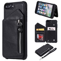 Classic Luxury Buckle Zipper Anti-fall Leather Phone Back Cover for iPhone 8 Plus / 7 Plus 7P(5.5 inch) - Black