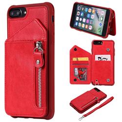 Classic Luxury Buckle Zipper Anti-fall Leather Phone Back Cover for iPhone 8 Plus / 7 Plus 7P(5.5 inch) - Red