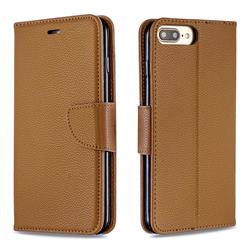 Classic Luxury Litchi Leather Phone Wallet Case for iPhone 8 Plus / 7 Plus 7P(5.5 inch) - Brown