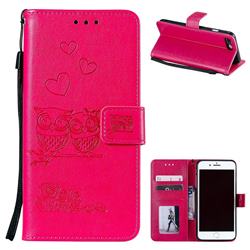 Embossing Owl Couple Flower Leather Wallet Case for iPhone 8 Plus / 7 Plus 7P(5.5 inch) - Red