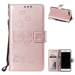 Embossing Owl Couple Flower Leather Wallet Case for iPhone 8 Plus / 7 Plus 7P(5.5 inch) - Rose Gold