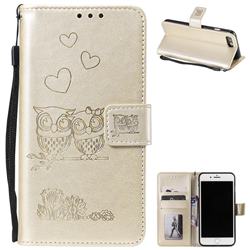 Embossing Owl Couple Flower Leather Wallet Case for iPhone 8 Plus / 7 Plus 7P(5.5 inch) - Golden