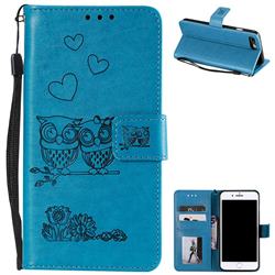 Embossing Owl Couple Flower Leather Wallet Case for iPhone 8 Plus / 7 Plus 7P(5.5 inch) - Blue