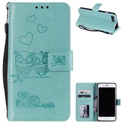Embossing Owl Couple Flower Leather Wallet Case for iPhone 8 Plus / 7 Plus 7P(5.5 inch) - Green