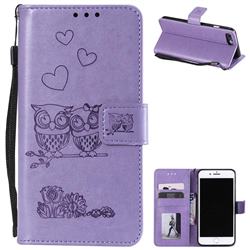 Embossing Owl Couple Flower Leather Wallet Case for iPhone 8 Plus / 7 Plus 7P(5.5 inch) - Purple