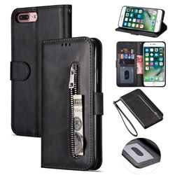 Retro Calfskin Zipper Leather Wallet Case Cover for iPhone 8 Plus / 7 Plus 7P(5.5 inch) - Black