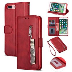 Retro Calfskin Zipper Leather Wallet Case Cover for iPhone 8 Plus / 7 Plus 7P(5.5 inch) - Red