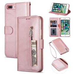 Retro Calfskin Zipper Leather Wallet Case Cover for iPhone 8 Plus / 7 Plus 7P(5.5 inch) - Rose Gold