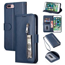 Retro Calfskin Zipper Leather Wallet Case Cover for iPhone 8 Plus / 7 Plus 7P(5.5 inch) - Blue