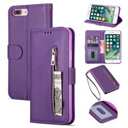 Retro Calfskin Zipper Leather Wallet Case Cover for iPhone 8 Plus / 7 Plus 7P(5.5 inch) - Purple