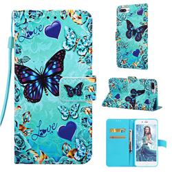 Love Butterfly Matte Leather Wallet Phone Case for iPhone 8 Plus / 7 Plus 7P(5.5 inch)