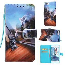 Mirror Cat Matte Leather Wallet Phone Case for iPhone 8 Plus / 7 Plus 7P(5.5 inch)