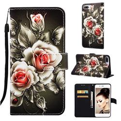 Black Rose Matte Leather Wallet Phone Case for iPhone 8 Plus / 7 Plus 7P(5.5 inch)