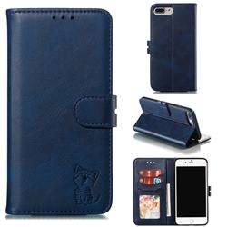 Embossing Happy Cat Leather Wallet Case for iPhone 8 Plus / 7 Plus 7P(5.5 inch) - Blue