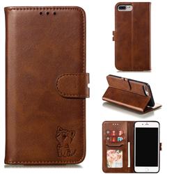 Embossing Happy Cat Leather Wallet Case for iPhone 8 Plus / 7 Plus 7P(5.5 inch) - Brown