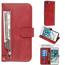 Retro Luxury Zipper Leather Phone Wallet Case for iPhone 8 Plus / 7 Plus 7P(5.5 inch) - Red
