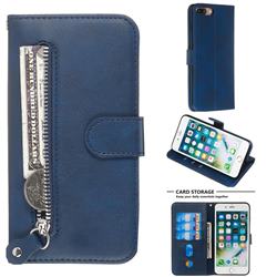 Retro Luxury Zipper Leather Phone Wallet Case for iPhone 8 Plus / 7 Plus 7P(5.5 inch) - Blue