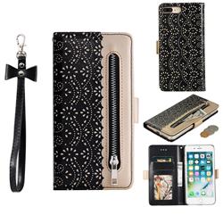 Luxury Lace Zipper Stitching Leather Phone Wallet Case for iPhone 8 Plus / 7 Plus 7P(5.5 inch) - Black