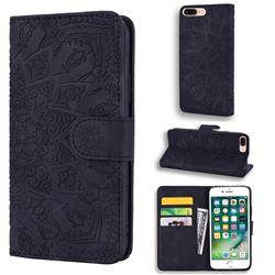 Retro Embossing Mandala Flower Leather Wallet Case for iPhone 8 Plus / 7 Plus 7P(5.5 inch) - Black