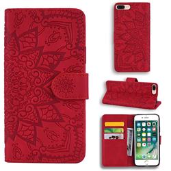 Retro Embossing Mandala Flower Leather Wallet Case for iPhone 8 Plus / 7 Plus 7P(5.5 inch) - Red