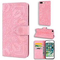 Retro Embossing Mandala Flower Leather Wallet Case for iPhone 8 Plus / 7 Plus 7P(5.5 inch) - Pink
