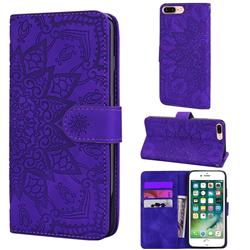 Retro Embossing Mandala Flower Leather Wallet Case for iPhone 8 Plus / 7 Plus 7P(5.5 inch) - Purple