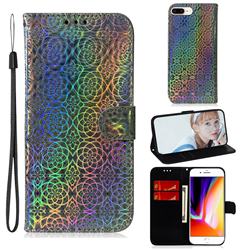 Laser Circle Shining Leather Wallet Phone Case for iPhone 8 Plus / 7 Plus 7P(5.5 inch) - Silver