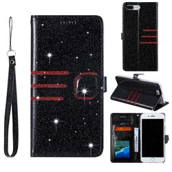 Retro Stitching Glitter Leather Wallet Phone Case for iPhone 8 Plus / 7 Plus 7P(5.5 inch) - Black
