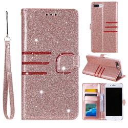 Retro Stitching Glitter Leather Wallet Phone Case for iPhone 8 Plus / 7 Plus 7P(5.5 inch) - Rose Gold