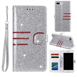 Retro Stitching Glitter Leather Wallet Phone Case for iPhone 8 Plus / 7 Plus 7P(5.5 inch) - Silver