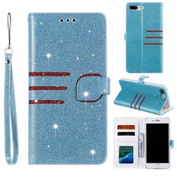 Retro Stitching Glitter Leather Wallet Phone Case for iPhone 8 Plus / 7 Plus 7P(5.5 inch) - Blue