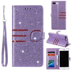 Retro Stitching Glitter Leather Wallet Phone Case for iPhone 8 Plus / 7 Plus 7P(5.5 inch) - Purple