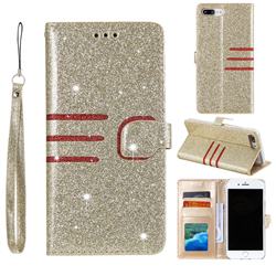 Retro Stitching Glitter Leather Wallet Phone Case for iPhone 8 Plus / 7 Plus 7P(5.5 inch) - Golden