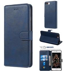 Retro Calf Matte Leather Wallet Phone Case for iPhone 8 Plus / 7 Plus 7P(5.5 inch) - Blue